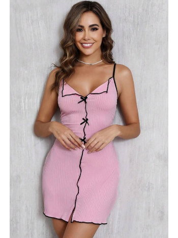 Pembe Askılı Slim Kesim Mini Gecelik Bella Notte 15975
