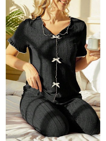 Siyah Kısa Kollu Pamuklu Pijama Takımı Bella Notte 7337