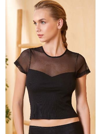 Transparan Yaka Kadın Crop T-shirt Berrak 2017