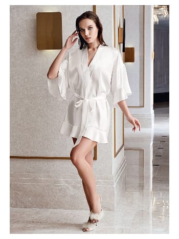 Beyaz Taşlı Kuşaklı Gelin Sabahlık New Night 405