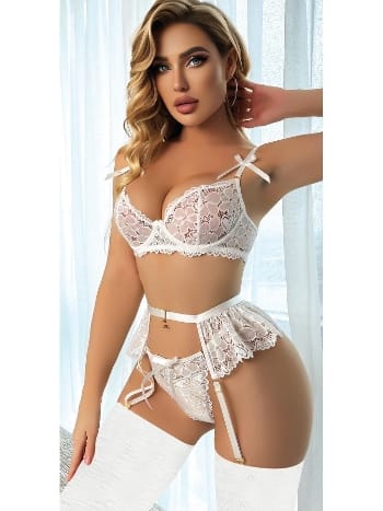 Beyaz Dantelli Jartiyer Takımı İzabel 12007