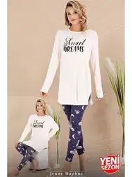 Desenli Viskon Uzun Kollu Pijama Takımı Lady 11689