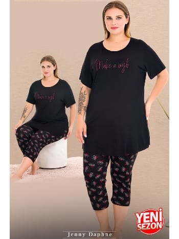 Büyük Beden Çiçek Desenli Kapri Pijama Takımı Lady 10732