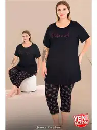 Büyük Beden Çiçek Desenli Kapri Pijama Takımı Lady 10732
