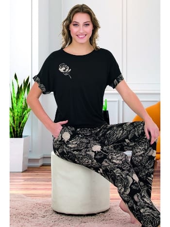 Çiçek Desenli Kısa Kollu Pijama Takımı Lady 12581
