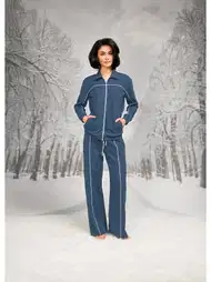 Pamuk Polyester Biyeli Önden Fermuarlı Pantolon T-shirt Takım Doreanse 26K4102