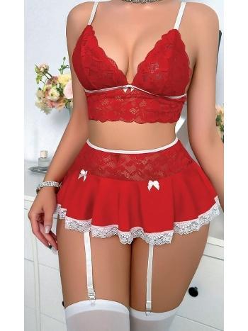 Büstiyerli Kırmızı Dantelli Jartiyer Takım NightLight 7047-1