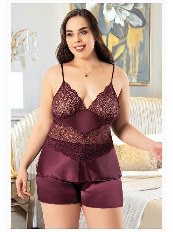Dantelli Saten Şort Pijama Takımı Miss Laris 4242