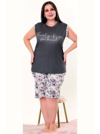 Büyük Beden Çiçekli Sıfır Kol Şort Pijama Takımı Lady 10415