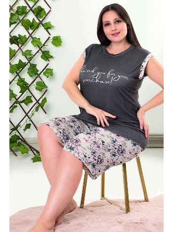 Büyük Beden Çiçekli Sıfır Kol Şort Pijama Takımı Lady 10415 - 2