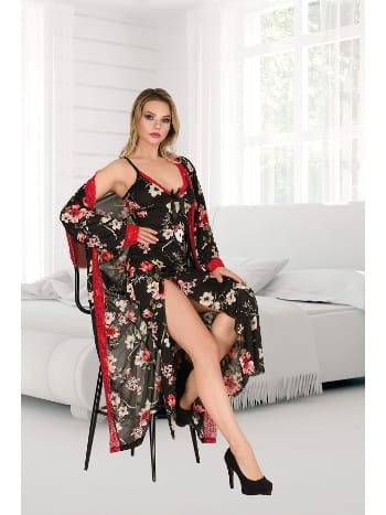 Büyük Beden Çiçekli Uzun Yırtmaçlı Gecelik İzabel 7001 - 2