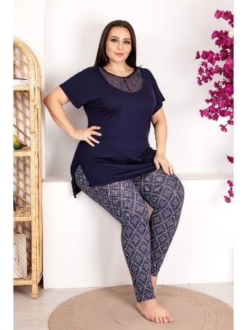 Büyük Beden Dantel Detaylı Kısa Kollu Pijama Takımı Lady 10973