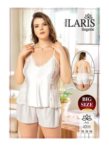 Büyük Beden Dantel İşlemeli Saten Şort Takım Miss Laris 4201