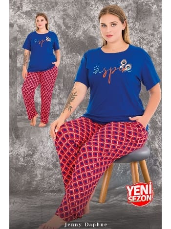 Büyük Beden Desenli Kısa Kollu Pijama Takımı Lady 10981
