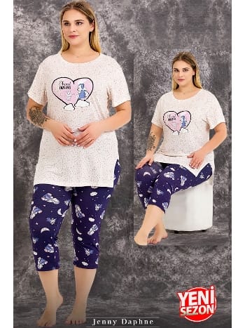 Büyük Beden Desenli Kapri Pijama Takımı Lady 10713