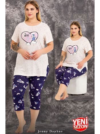 Büyük Beden Desenli Kapri Pijama Takımı Lady 10713