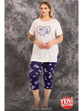Büyük Beden Desenli Kapri Pijama Takımı Lady 10713 - 2