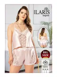 Büyük Beden Dantel İşlemeli Saten Şort Takım Miss Laris 4204