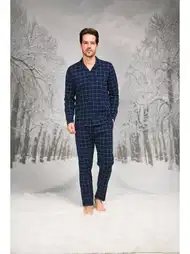 Büyük Beden Kare Desenli Uzun Kollu Pijama Takımı Doreanse 26K4602