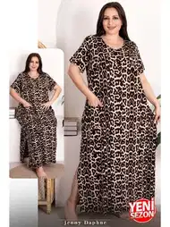 Leopar Desenli Yırtmaçlı Kısa Kollu Elbise Lady 7251
