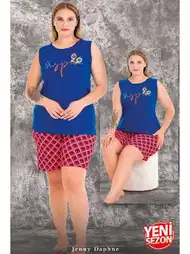 Desenli Büyük Beden Sıfır Kollu Şortlu Pijama Takımı Lady 10426