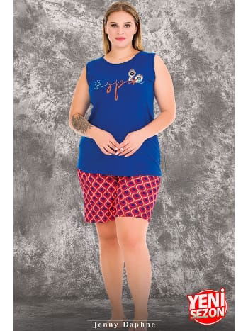 Desenli Büyük Beden Sıfır Kollu Şortlu Pijama Takımı Lady 10426 - 2