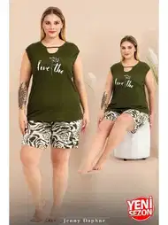 Büyük Beden Kolsuz İp Yaka Şortlu Pijama Takımı Lady 10424
