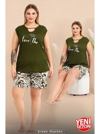 Büyük Beden Kolsuz İp Yaka Şortlu Pijama Takımı Lady 10424
