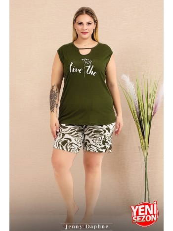 Büyük Beden Kolsuz İp Yaka Şortlu Pijama Takımı Lady 10424 - 2