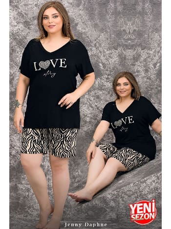Büyük Beden Zebra Desenli Kısa Kollu Pijama Takımı Lady 10422