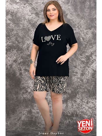 Büyük Beden Zebra Desenli Kısa Kollu Pijama Takımı Lady 10422 - 2