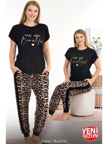 Leopar Desenli Kısa Kollu Pijama Takımı Lady 12556