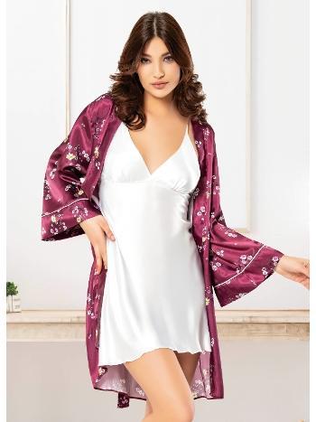Çiçek Desenli Saten Gecelik Sabahlık Takım Miss Laris 5001