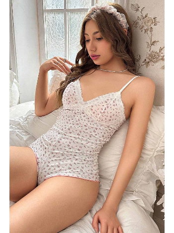 Çiçek Desenli Askılı Tulum Gecelik Body Merry See  MS 2376 Çok Renkli