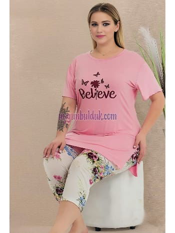 Çiçek Desenli Rahat Kesim Kapri Pijama Takımı Lady 10724