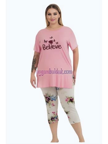 Çiçek Desenli Rahat Kesim Kapri Pijama Takımı Lady 10724 - 2