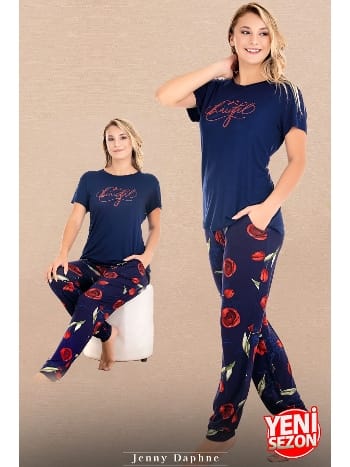 Çiçek Desenli Kısa Kollu Pijama Takımı Lady 12590