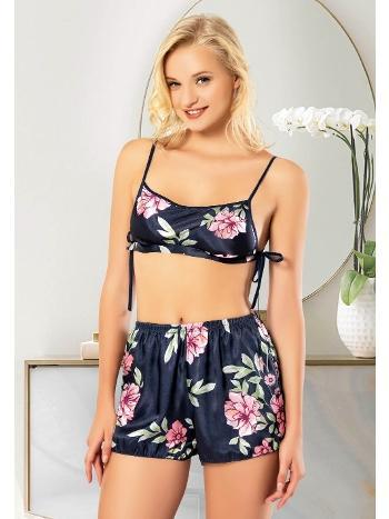 Çiçek Desenli Saten Kısa Şort Takımı Miss Laris 3068