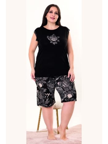 Çiçek Desenli Sıfır Kollu Rahat Şortlu Pijama Takımı Lady 10404