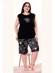Çiçek Desenli Sıfır Kollu Rahat Şortlu Pijama Takımı Lady 10404