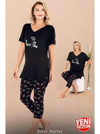 Çiçek Desenli V Yaka Kapri Pijama Takımı Lady 12081