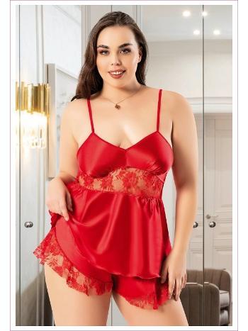 Büyük Beden İnce Askılı Saten Şort Pijama Takımı Miss Laris 4247