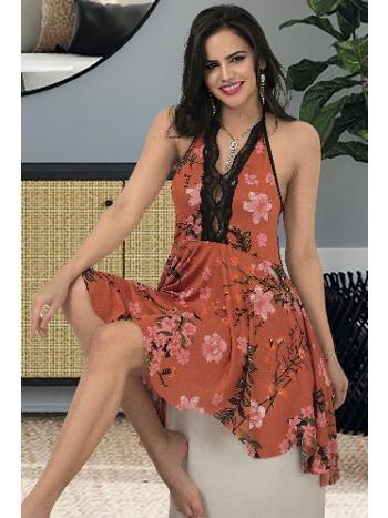 Dantelli Boyundan Bağlamalı Kısa Gecelik İnci İzabel 3014 - 2