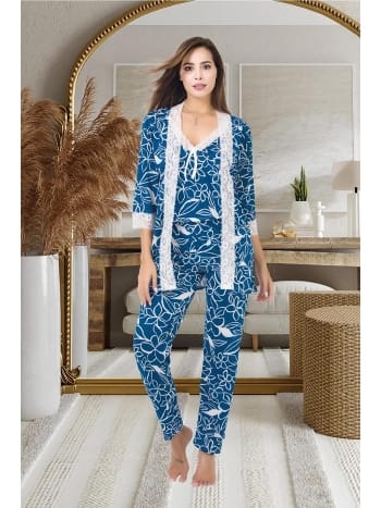 Çiçekli Dantel Detaylı Sabahlık Pijama Takımı İzabel 5001