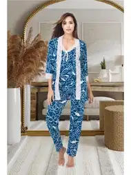 Çiçekli Dantel Detaylı Sabahlık Pijama Takımı İzabel 5001