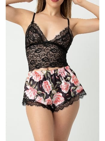 Siyah Dantel Detaylı Büstiyer Şort Takım SHE 2026
