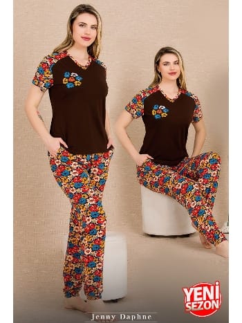Çiçekli Kısa Kollu Pijama Takımı Lady 12487
