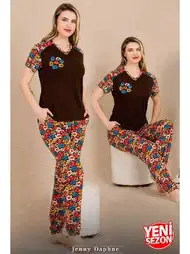 Çiçekli Kısa Kollu Pijama Takımı Lady 12487