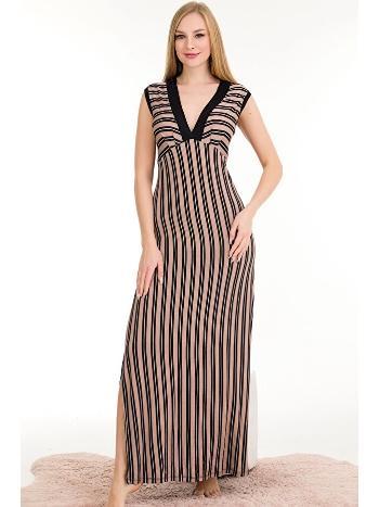 Çizgi Desenli Uzun Elbise NBB 7030