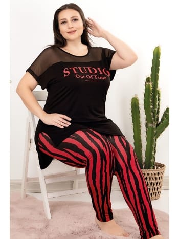 Çizgili Dantel Detaylı Kısa Kollu Pijama Takımı Lady 10957